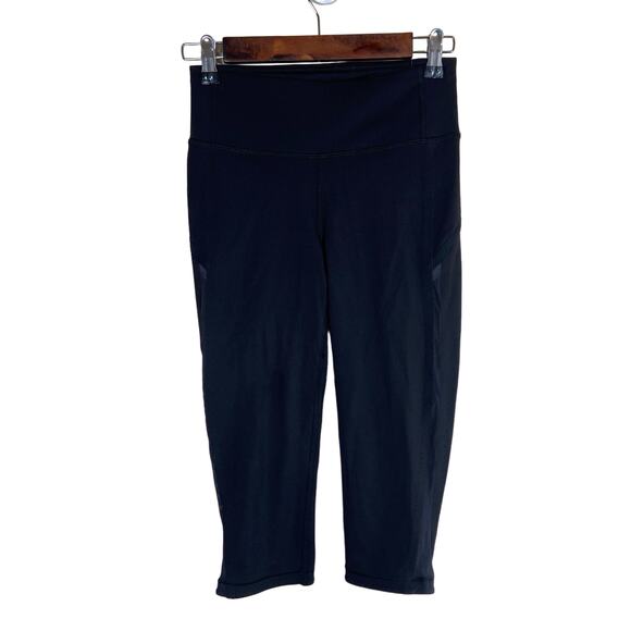 Lululemon Leggings Women's 4 Black Cropped‎ Mesh Vented Athletic LW6ACCSZ40117 - Picture 1 of 11